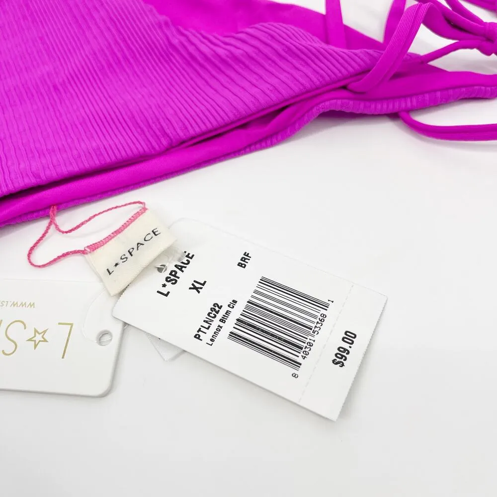 L*Space Lennox Ribbed String Bikini Bottoms Bright Fuchsia Size XL NEW with tags - Image 8