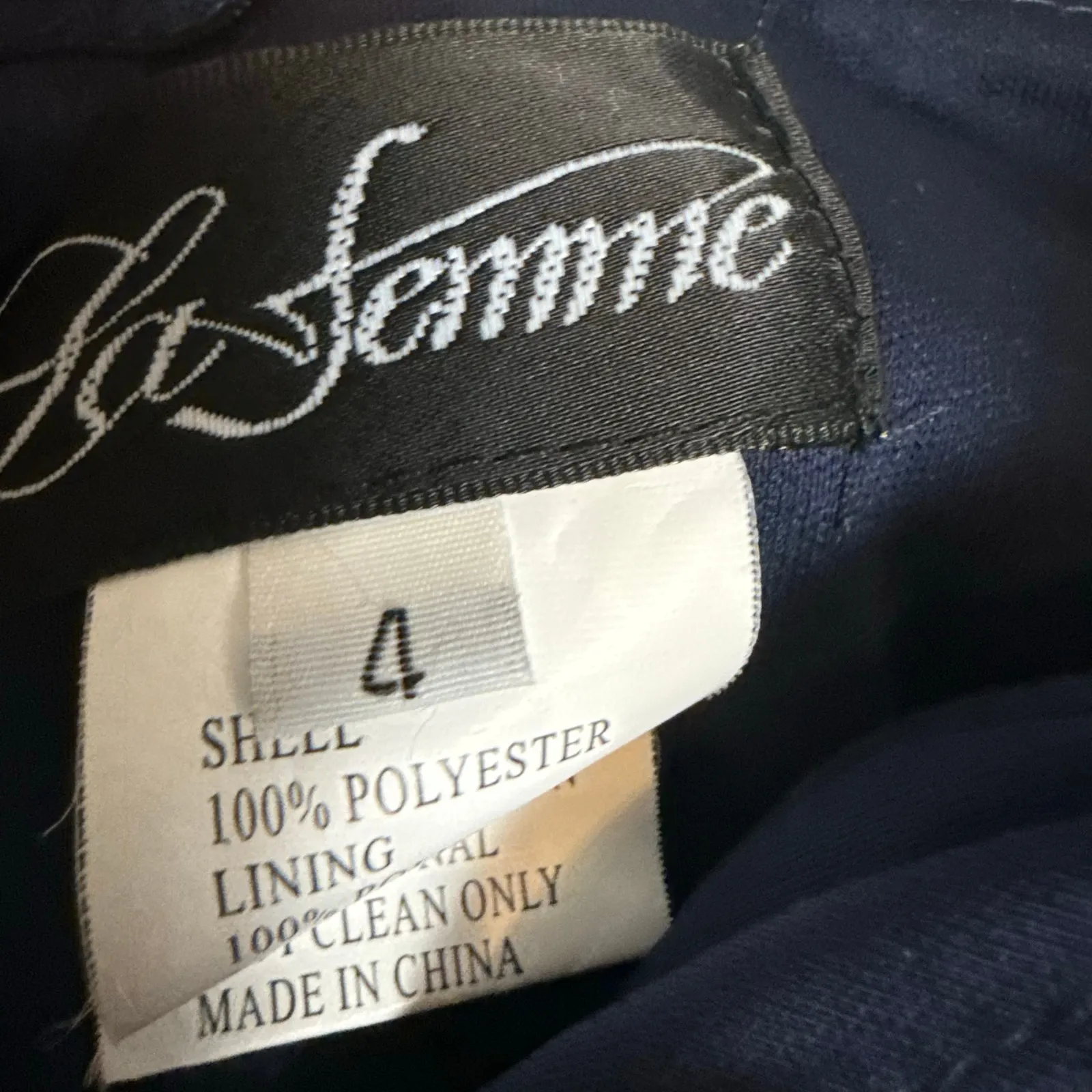 La Femme Navy Blue Sequin Stripe Off Shoulder V Front Slit Evening Gown Size 4 - Image 12