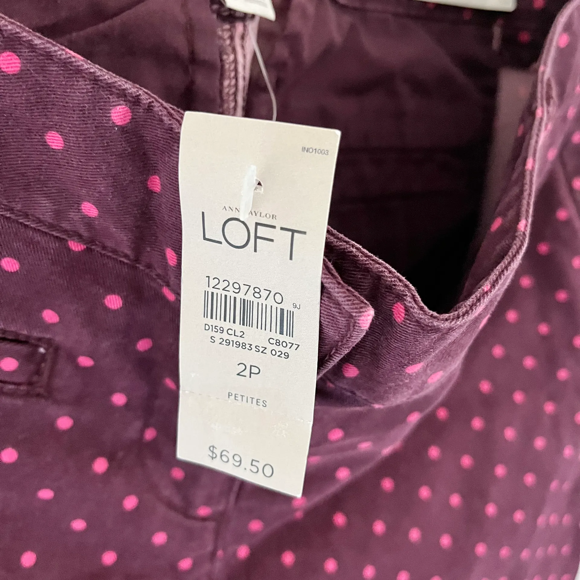 NWT Ann Taylor  Marisa Straight Leg Polka Dot Pants Pink Burgundy 2 Petite - Image 8