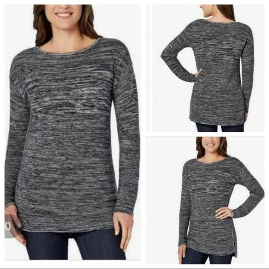 Ellen Tracy Womens Gray Black Space-Dye Knit Long Sleeve Top M - Image 2