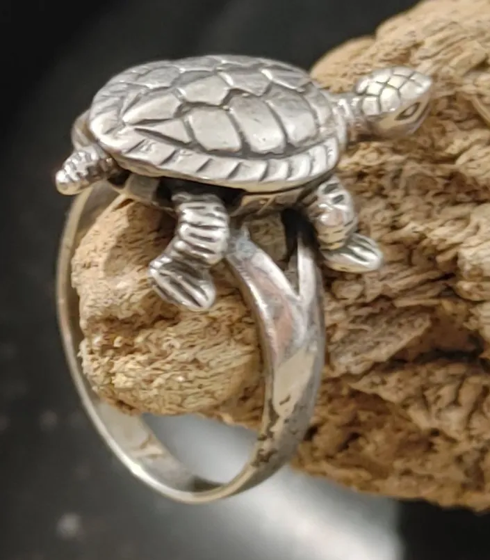 Turtle Tortoise Design Ring Moving Parts Articulated Sterling Silver 925 Nature - Image 2