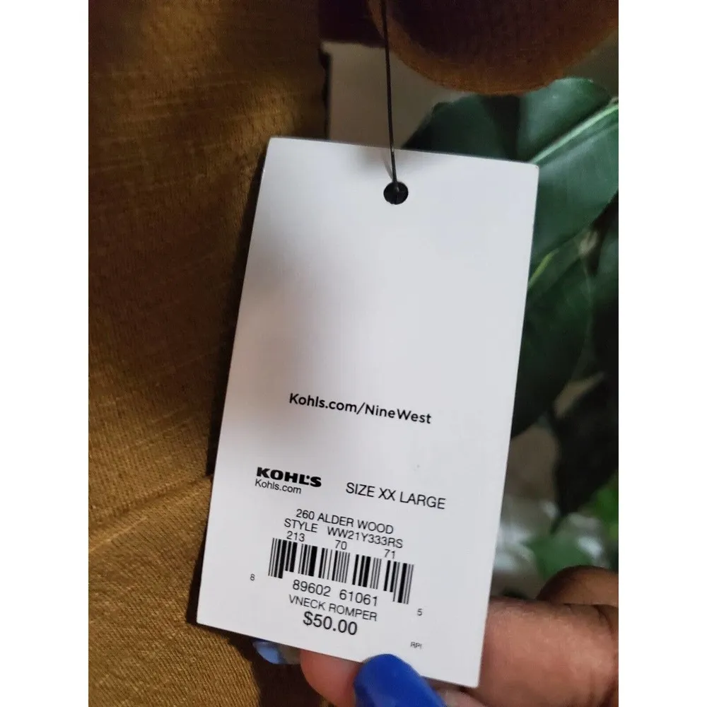 Nine West Alderwood Brown Polyester Blend V-Neck Short Sleeve Casual Romper 2XL - Image 7