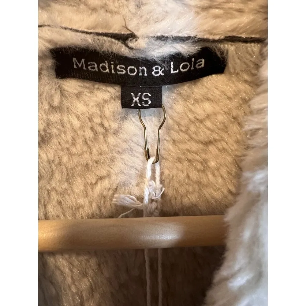 Madison & Lola Women’s Faux Shearling Vest XS Brown Sherpa Lined Open Front NWT - Image 3