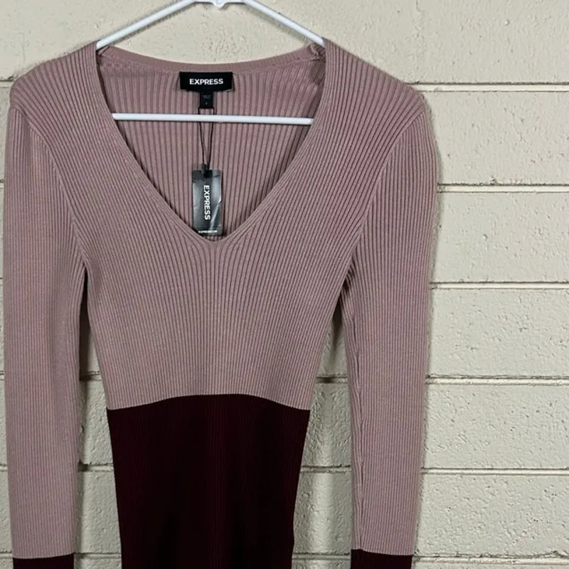 Express Fitted V Neck Color Block Sweater size S NWT - Image 9