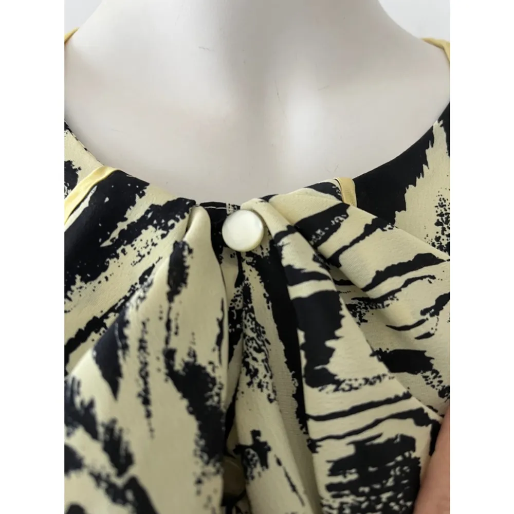 Vintage 80s yellow black brushstroke avante garde high neck ruffle button dress Size M - Image 4