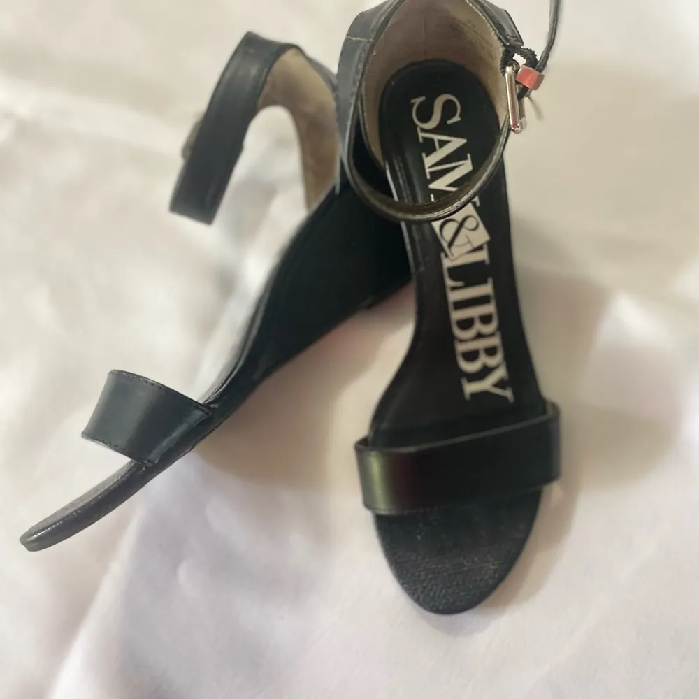 Sam & Libby Black Wedge Shoes with Buckle Ankle - Image 6