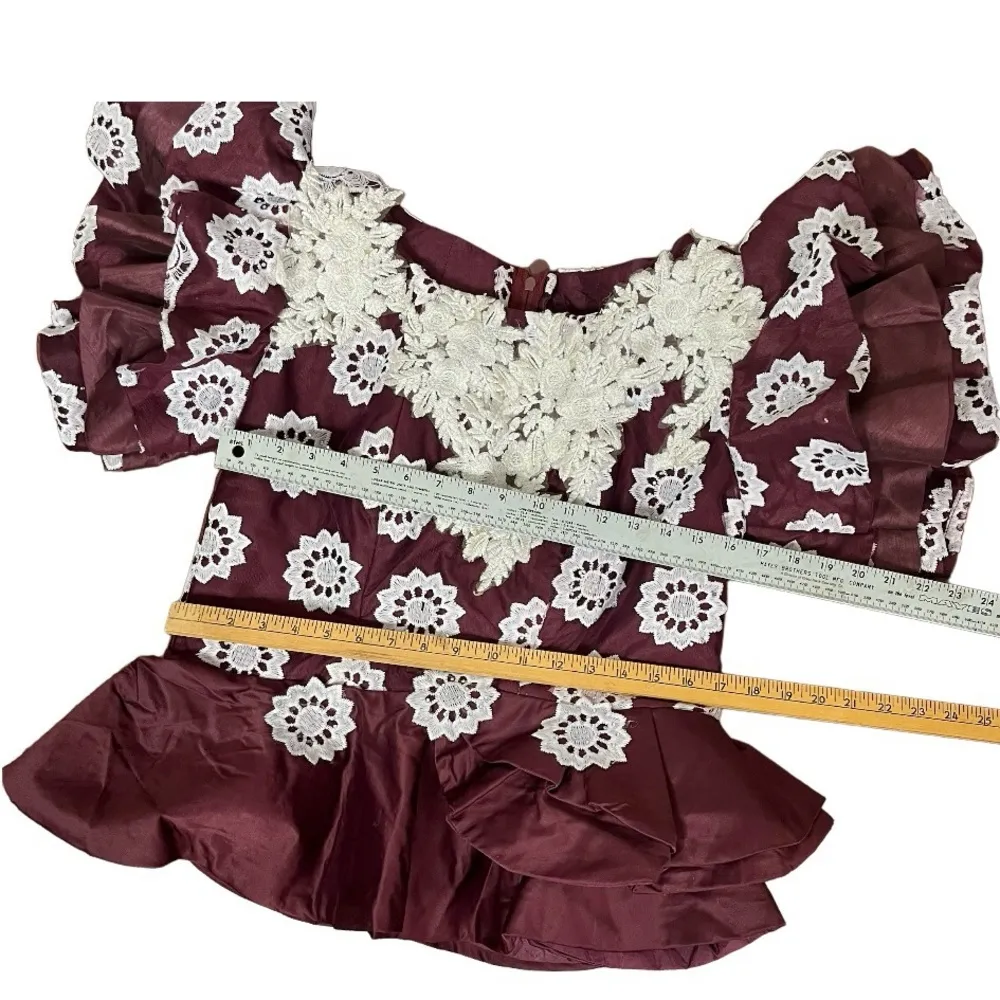 HANDMADE Lace African Style Formal Top Skirt Burgundy White Hand Crafted Size M - Image 10