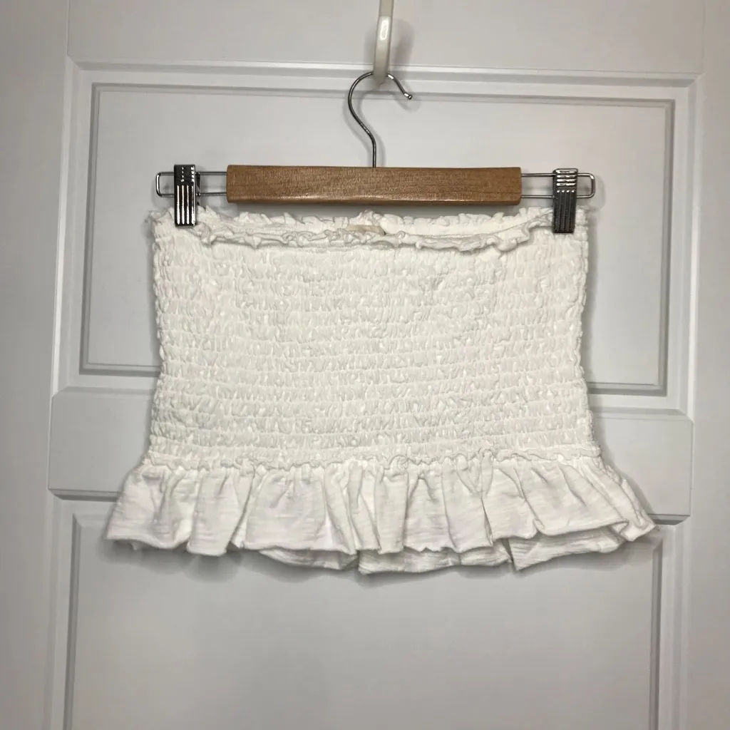 We The Free Ruched Crop Top Women's Size Large Off White 100% Cotton‎ Ruffle Hem - Image 3