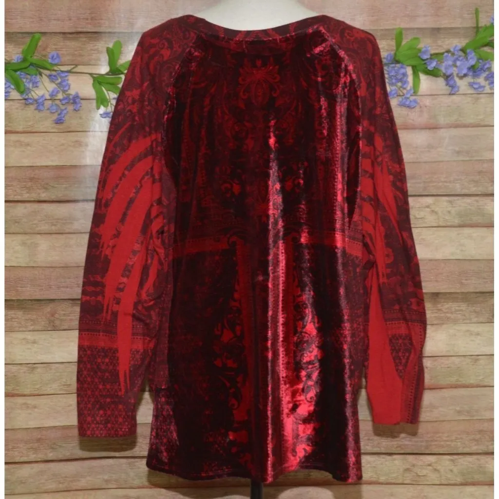 Dressbarn Womens 3X Red Velvet Long Sleeve Blouse Top Whimsigoth Dark Romance - Image 6
