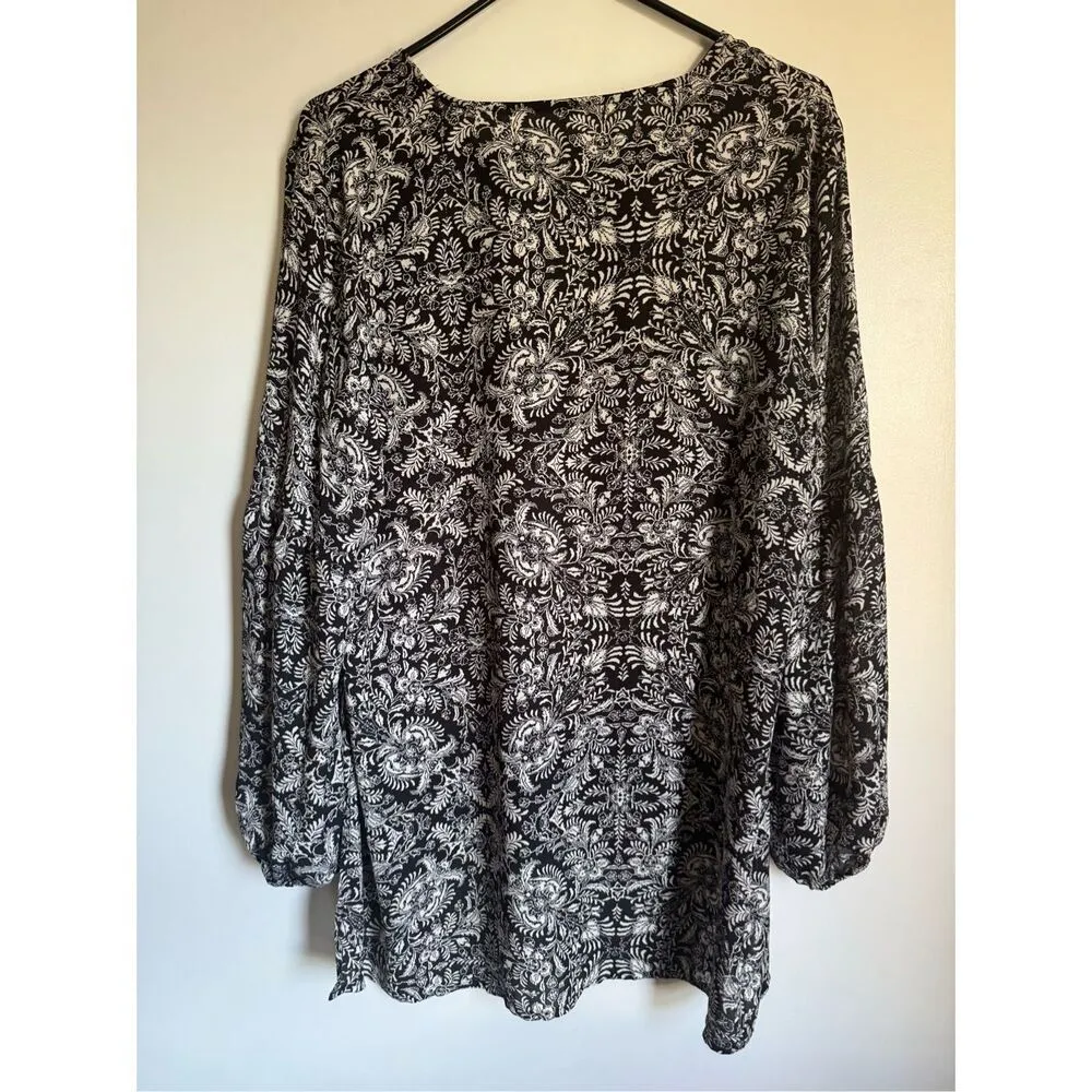 Maurices black paisley floral long sleeve blouse sz L boho breathable flowy - Image 5