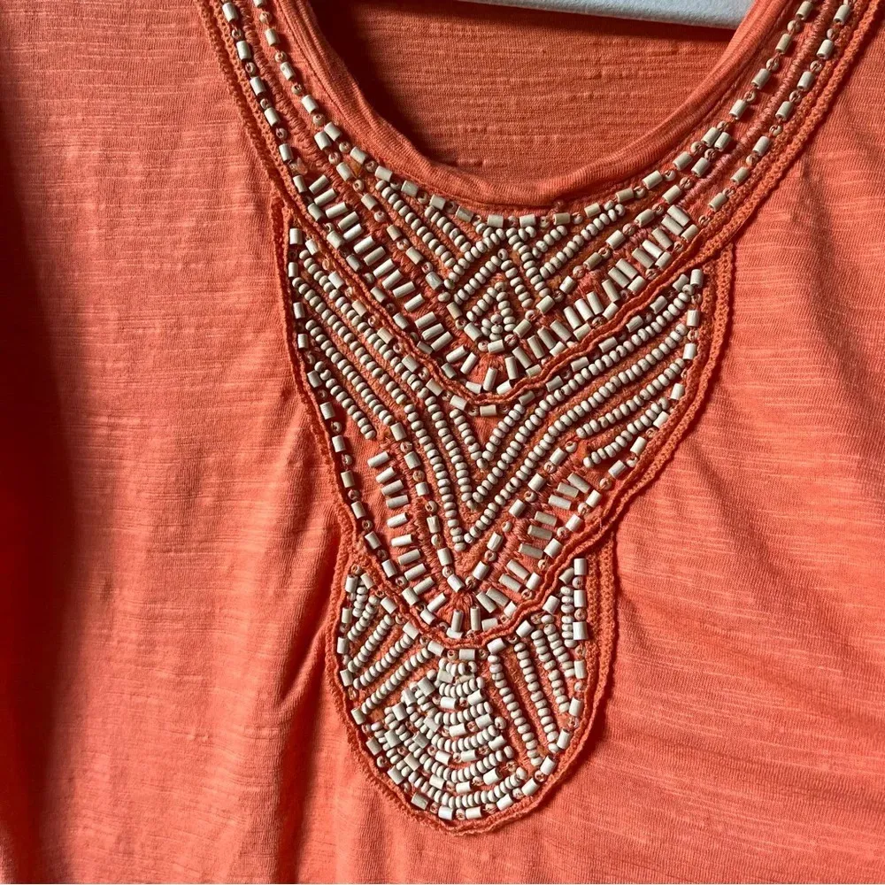 Orange beaded embellished blouse boho festival cruise vacation resort wood hippy - Image 5
