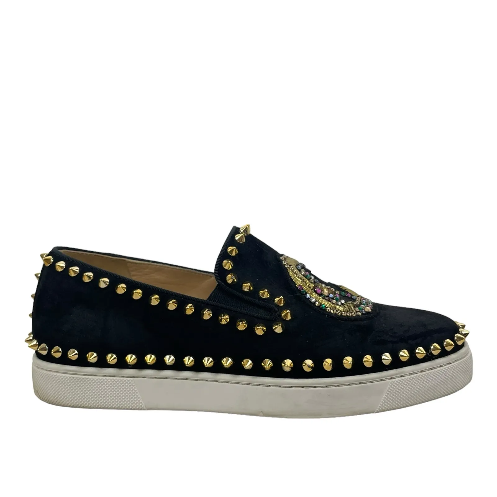 Christian Louboutin Pave Flat Veau Velour Spike Sneaker Black Size 38 - Image 3