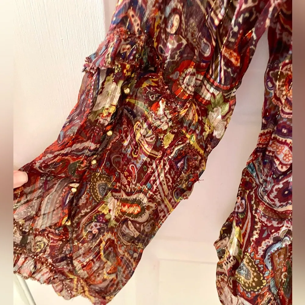 Love Sam Burgundy pleated paisley shimmer off-the-shoulder blouse, new with tag - Image 2