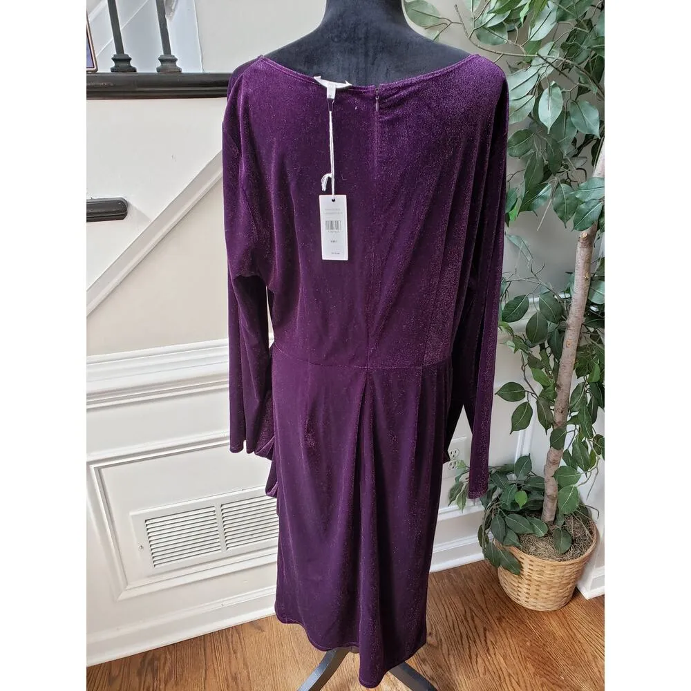 FTF Lab Knee Length Dress Women's 2X Purple Glitter Shimmer Long Sleeve Tie - Image 4