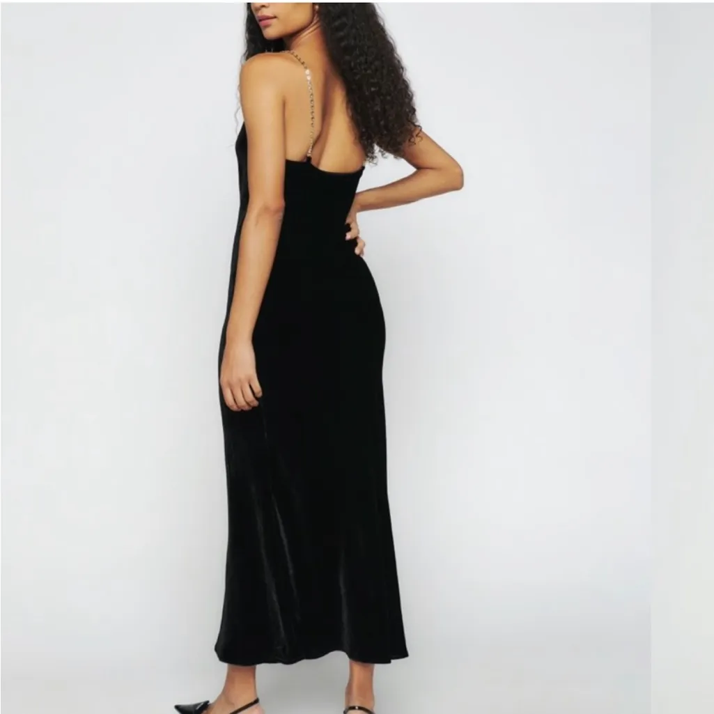 Reformation Medium Ady Velvet Maxi Dress Black Chain Strap Holiday Minimal - Image 12