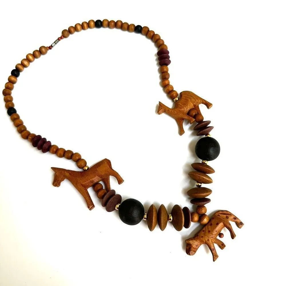 African wooden beaded animal beaded necklace Brown - Image 5