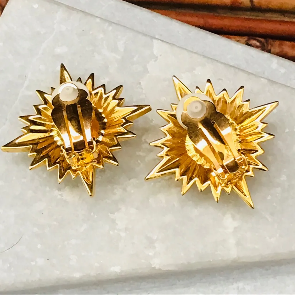 Swarovski Pave Clip on Earrings Gold Tone - Image 4