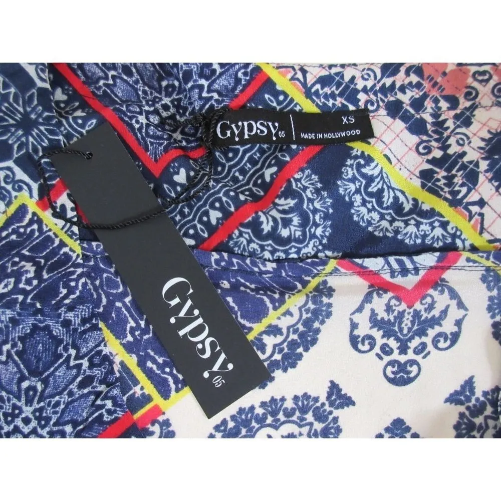 NWT Gypsy05 Bima Printed Silk Lace Front Dolman Sleeve Shift Mini Dress XS $242 - Image 7