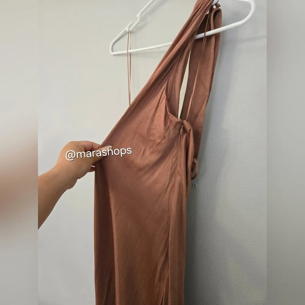 BHLDN Nicoletta One Shoulder Scarf Satin Midi Dress - Image 4