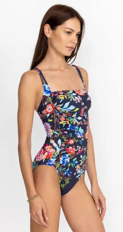 Johnny Was One Piece Swimsuit Bikini Beach Medium Dreamer Black Floral Ruched - Image 1