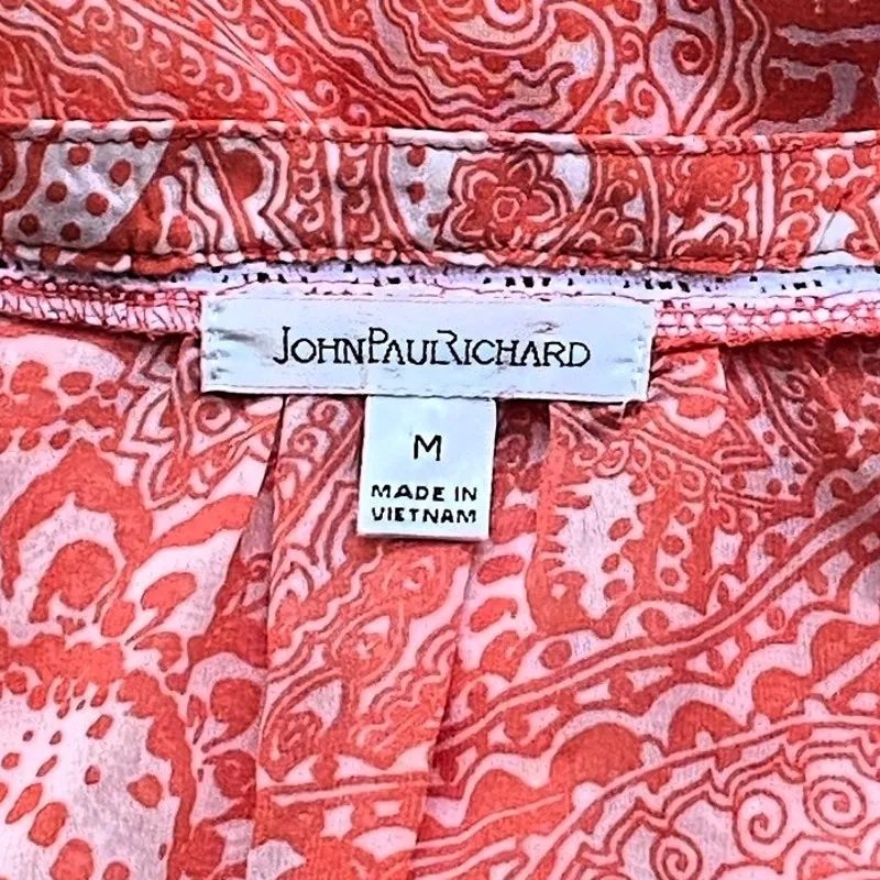 JOHNPAULRICHARD Orange Paisley Batwing Bohemian Blouse Top ~ Women's MEDIUM - Image 7