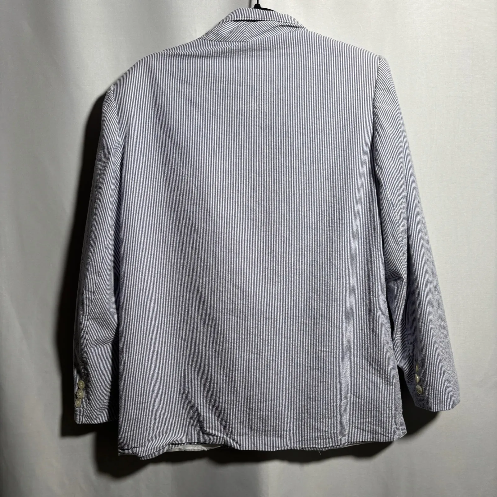 Vintage USA Made Blue White Striped Seersucker Blazer Jacket‎ Barclay Square XXL - Image 2