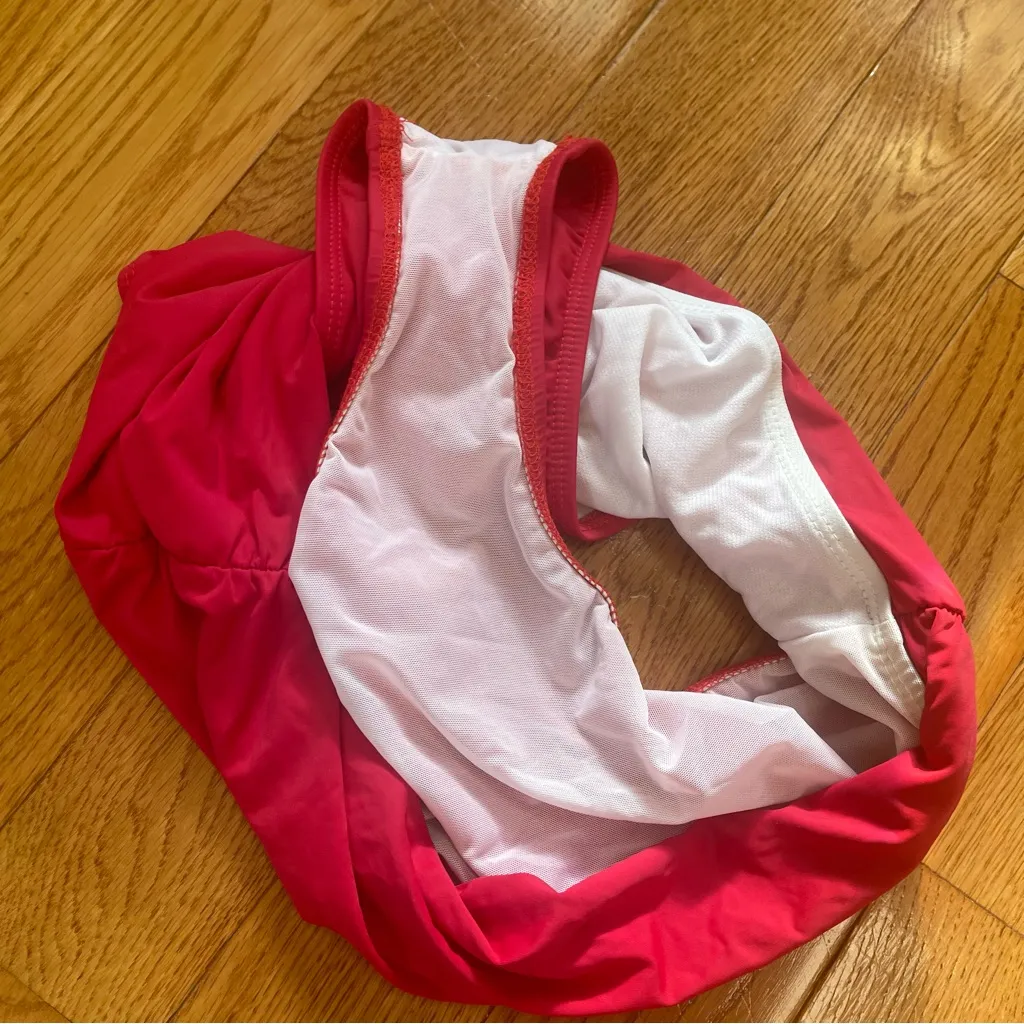 Athena Women's Red Solid Elastic High Waist Stretch Ruched Swimming Brief Sz L Size L - Image 7