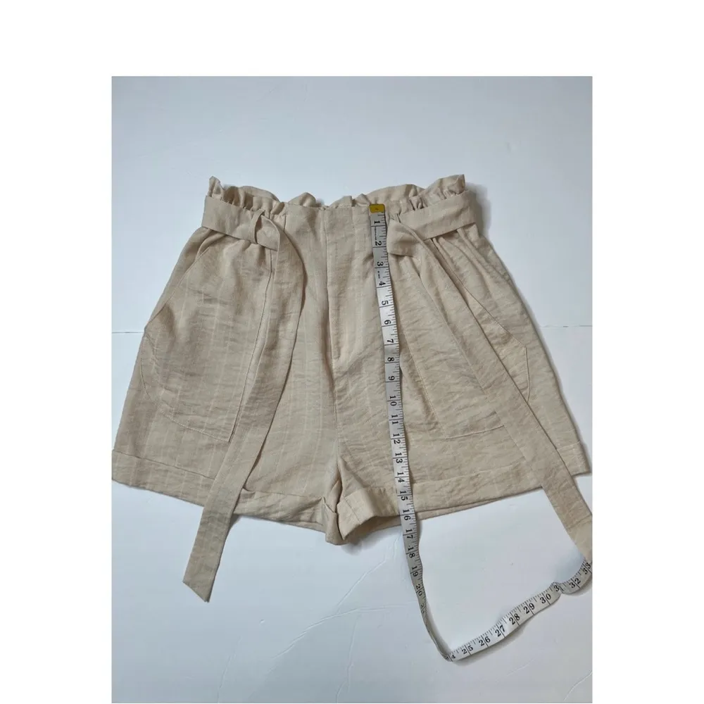 FRNCH Paris Cream Striped Textured Tie Waist  Paperbag Cuff Shorts Sz L … - Image 7