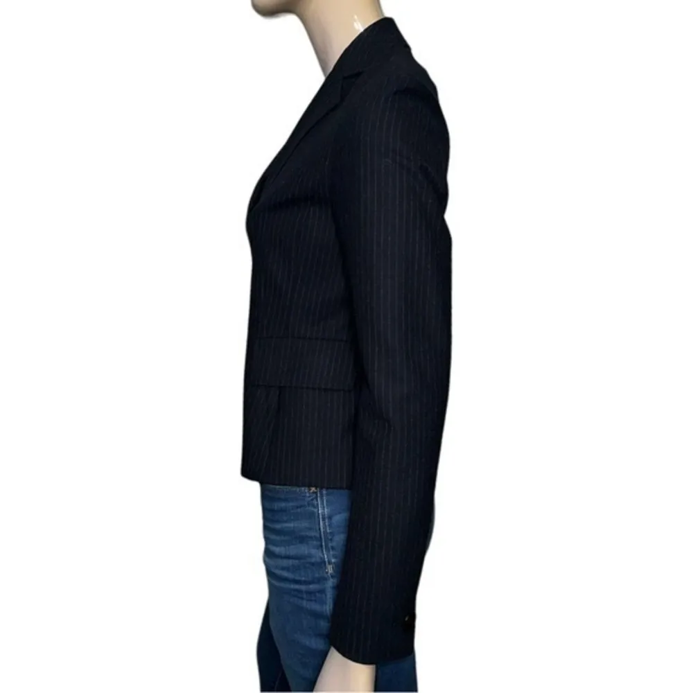 Akris Punto Women’s Size 4 Gray Striped Wool Two Button Front Jacket Blazer - Image 4