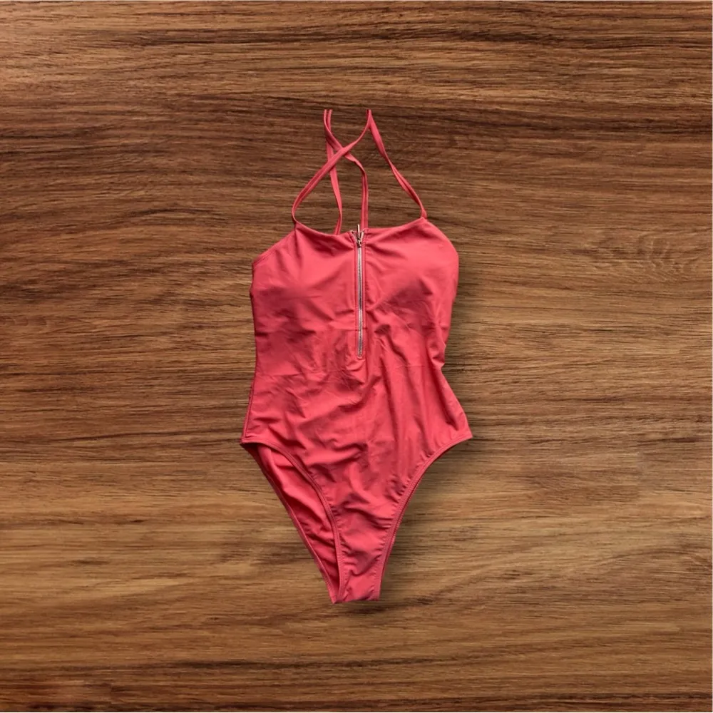 Juicy Couture Orange One Piece Swimsuit - Size L Tie Zipper Comfy Beach Summer - Image 2