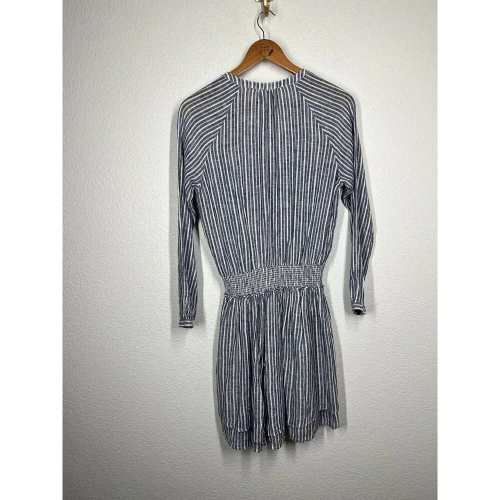 Rails Jasmine Tibet Stripe Linen Blend Smocked Long Sleeve Dress Women Size S - Image 5