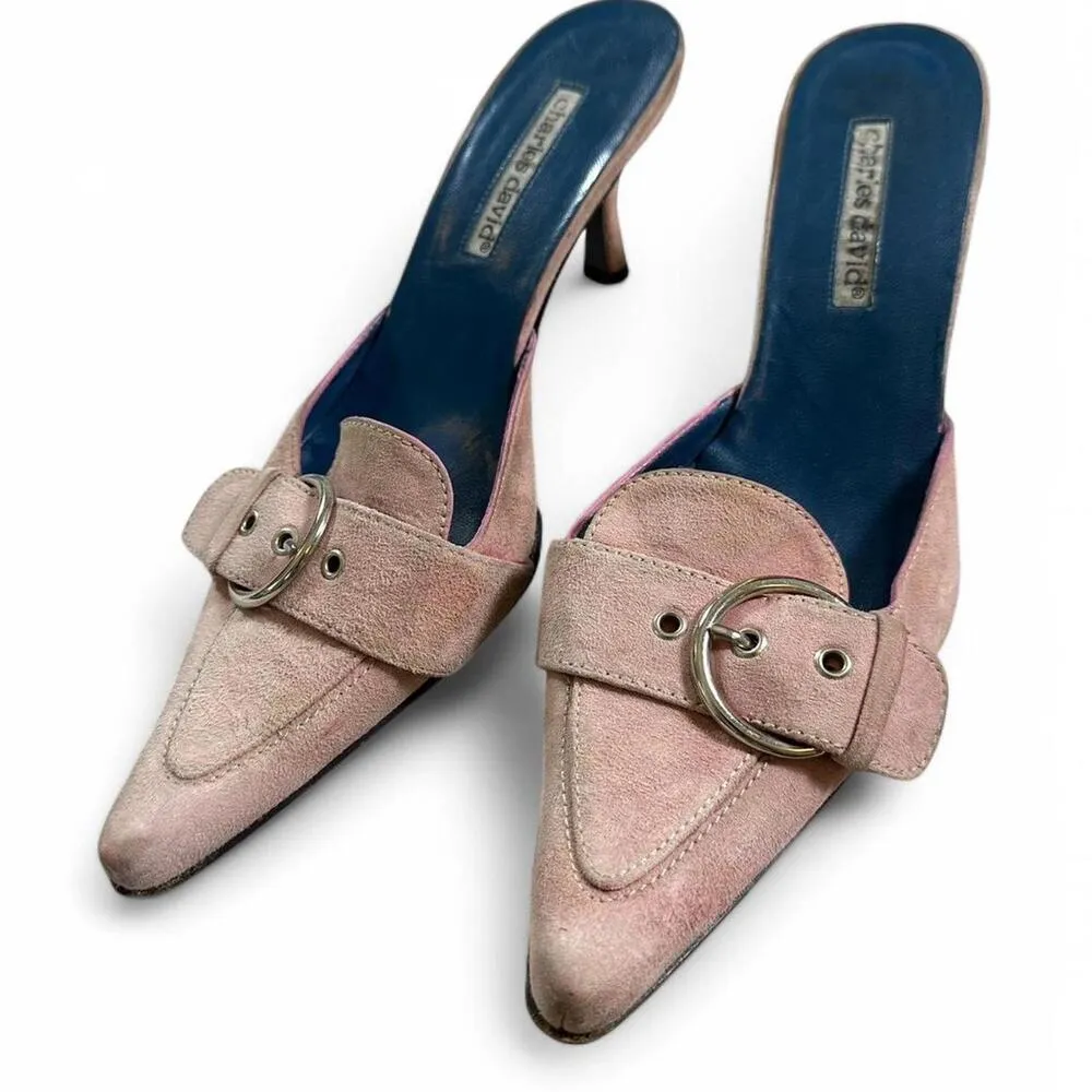 Pink suede mule with silver buckle #glam #girly #kittenheel #summerheel - Image 3