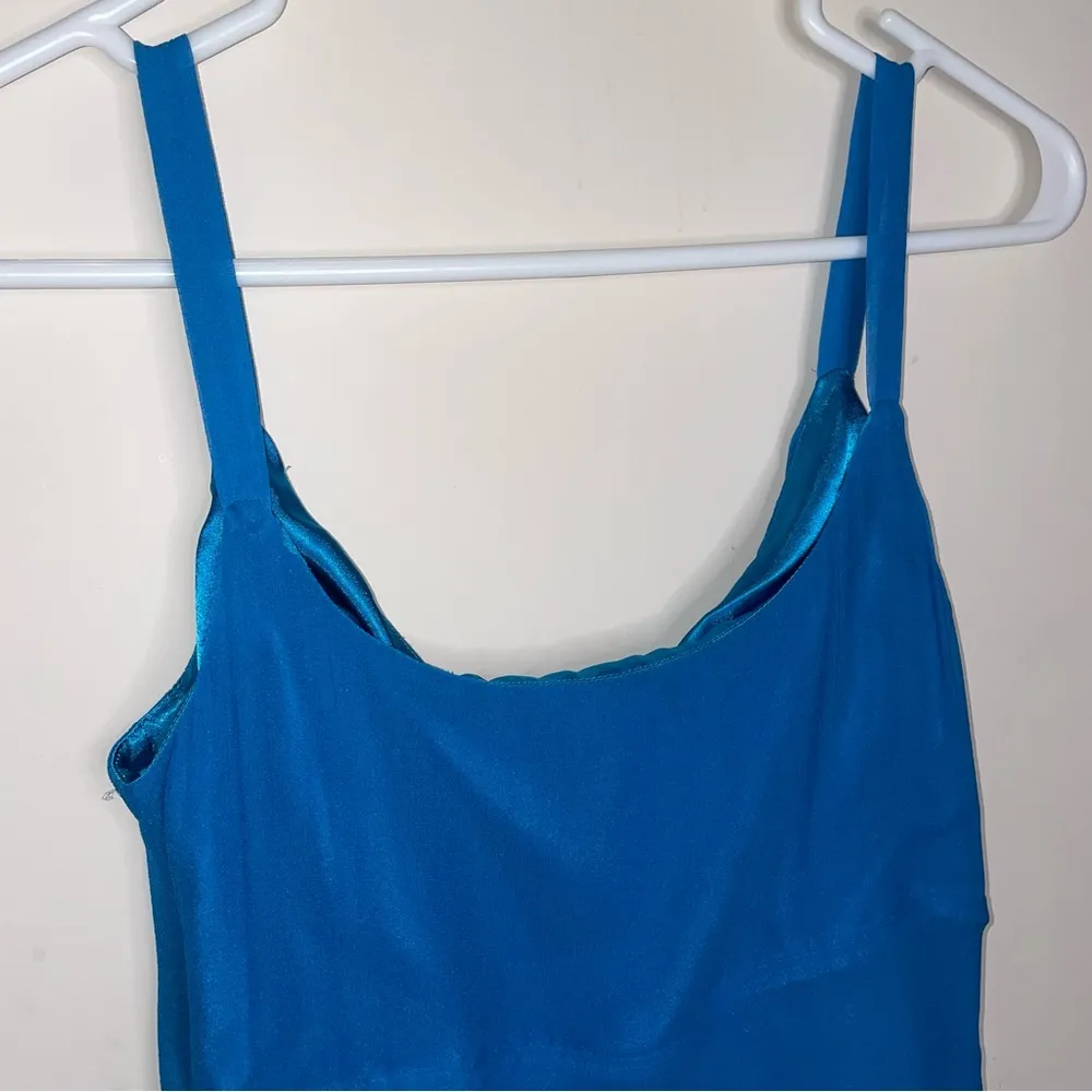 Blue Silk Beaded Sequin Babydoll Triangle Tank Top Blouse Small - Image 4