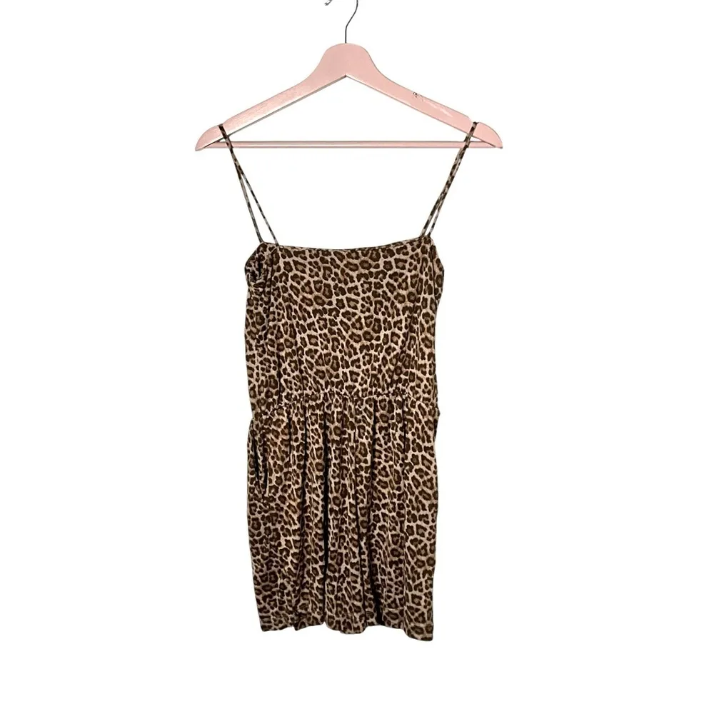 Leopard print romper‎ shorts pockets spaghetti straps XS soft mob wife - Image 2