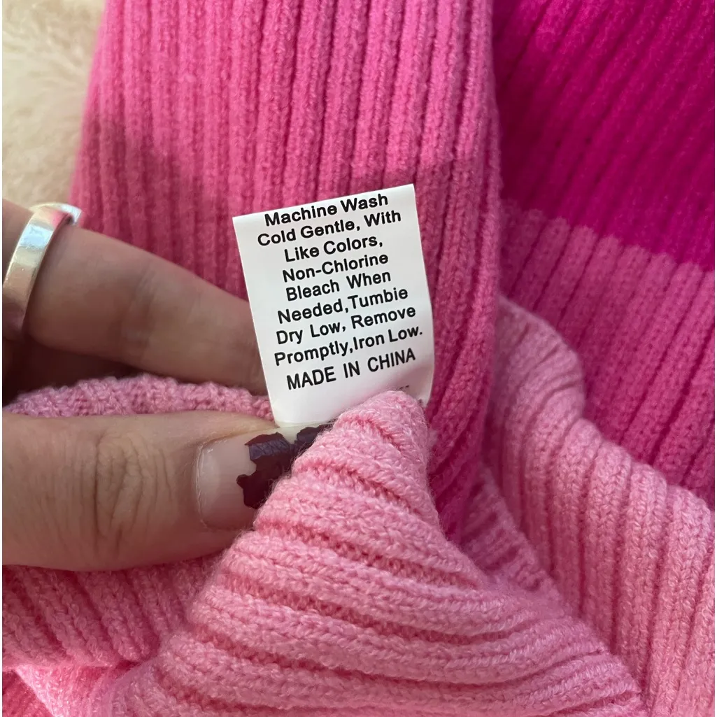 Red & Pink Colorblock Stripe Knit Ribbed Mockneck Tanktop Size L - Image 4