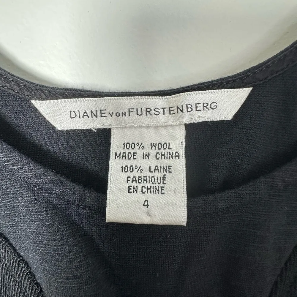 Diane Von Furstenberg DVF Women’s 100% Wool Black Knee Length Fitted Dress 4 - Image 3