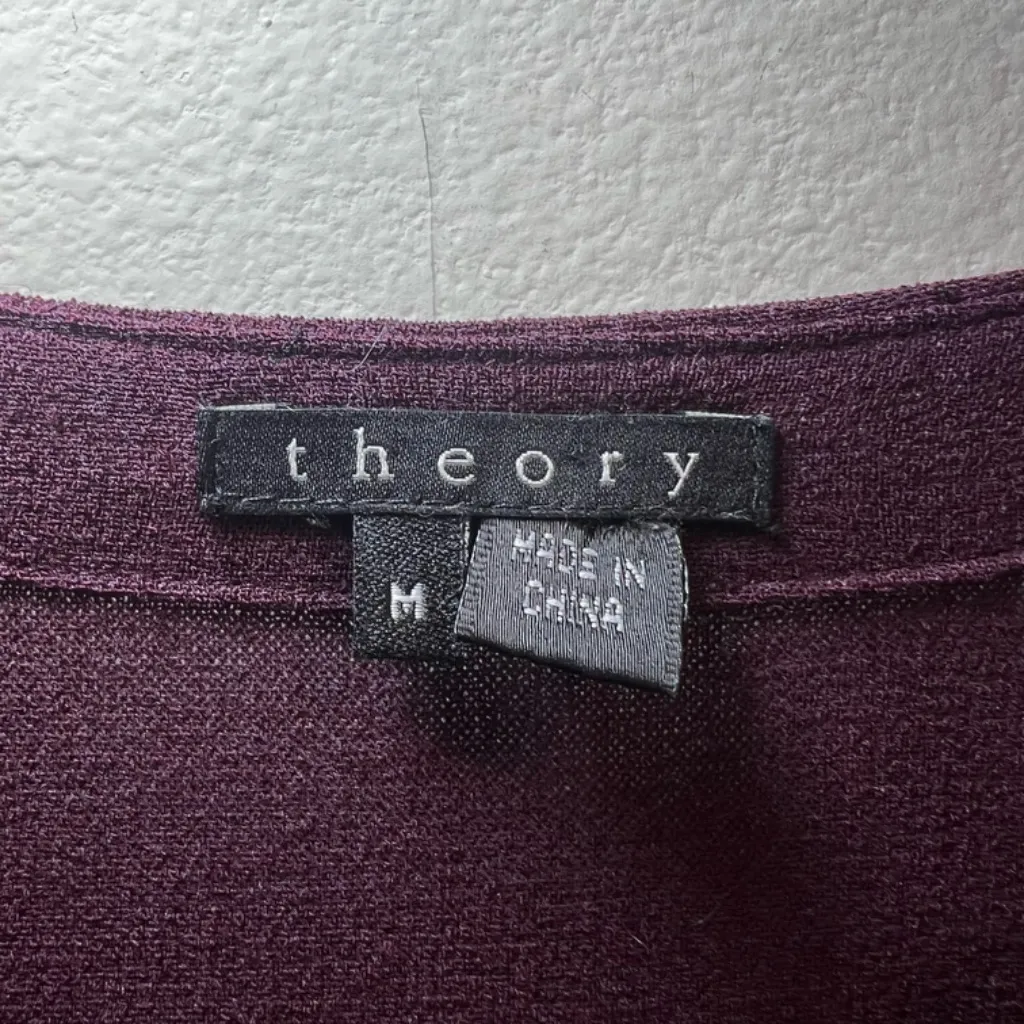 Theory Women's Wool Blend Baby Doll Dress Burgundy V-Neck Bell Sleeves Sz Medium - Image 3