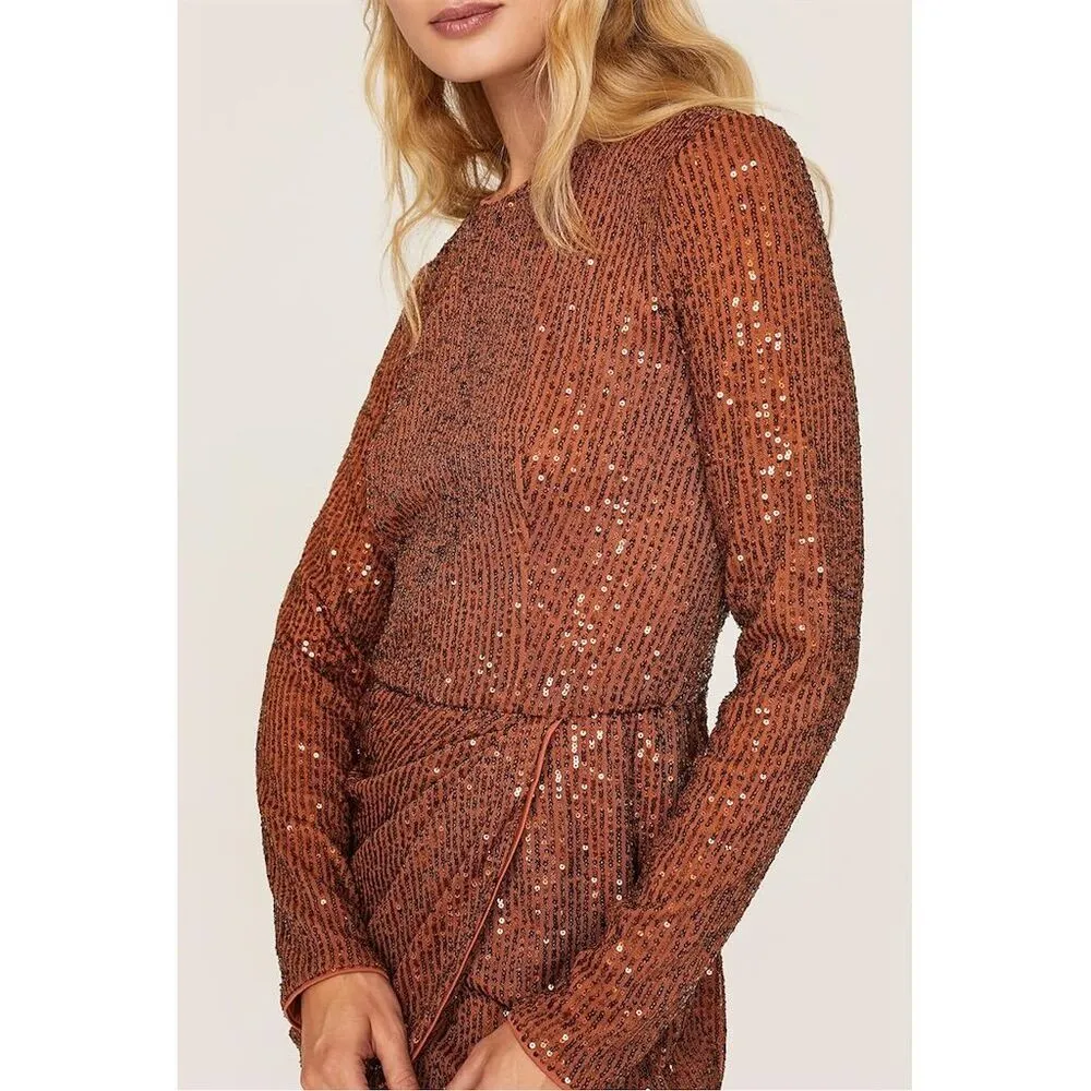 Toccin x RTR Women's Brown Sequin Mini Dress Wrap Front Size 0 - Image 6