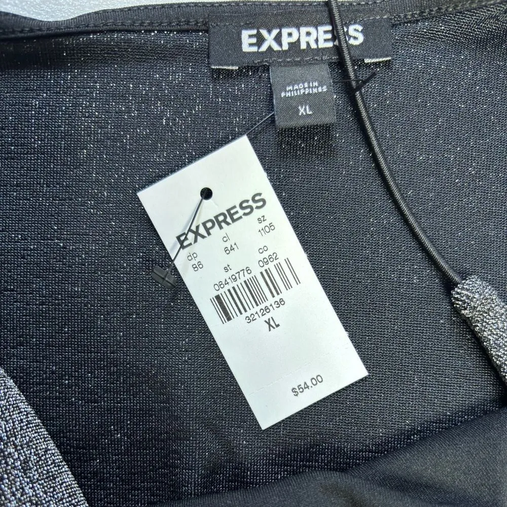 Express Metallic Sparkly One Shoulder Thong Bodysuit - Image 6