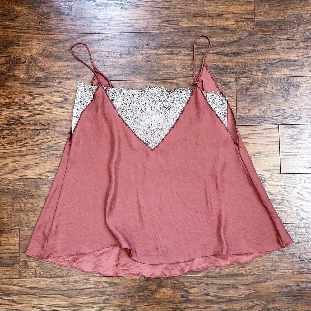 Free People • Deep V Bandeau Top satin lace cami tank Copper rust cream bralette - Image 10