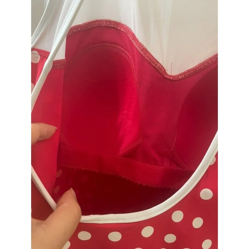 Niptuck Multifit Cup Red Polka Dot Ruched One Piece Swim Bathing Suit Pinup 10 - Image 7