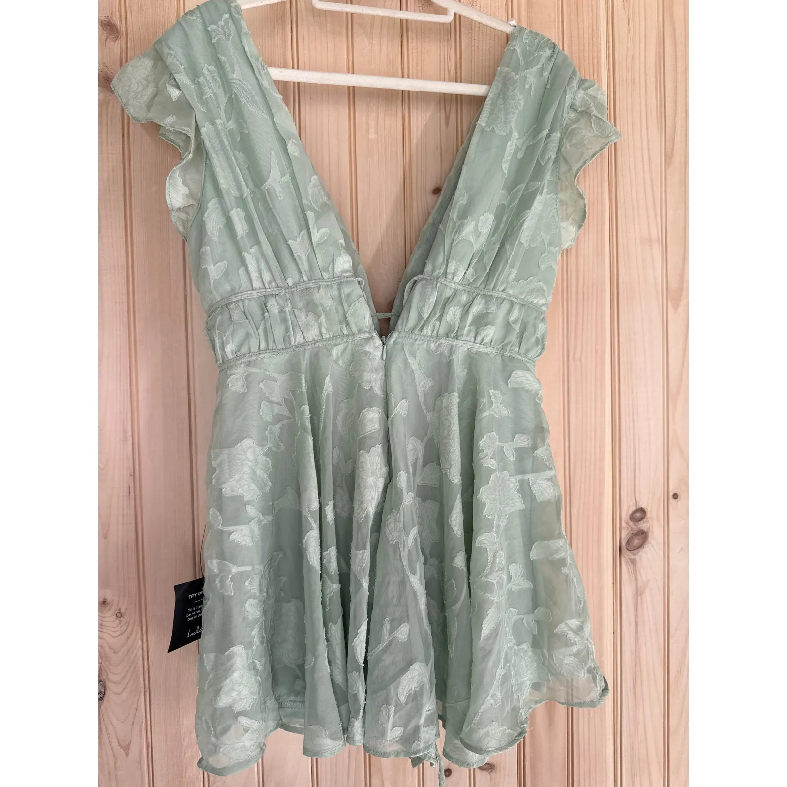 NWT Lulus All About The Flowers Mint Green Burnout Floral Ruffled Romper Size L - Image 5