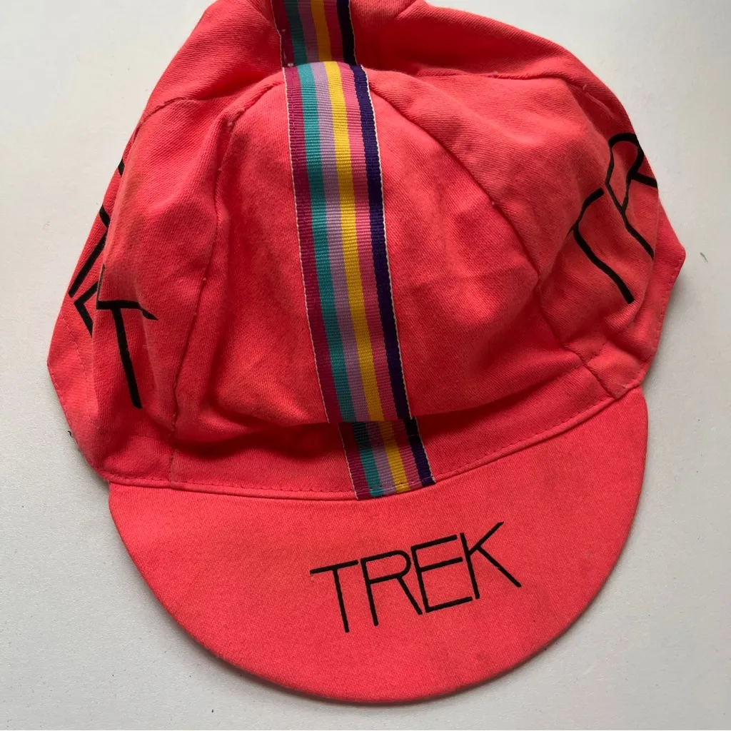 Trek Red Cycling Cap with Rainbow Stripe Pink - Image 3