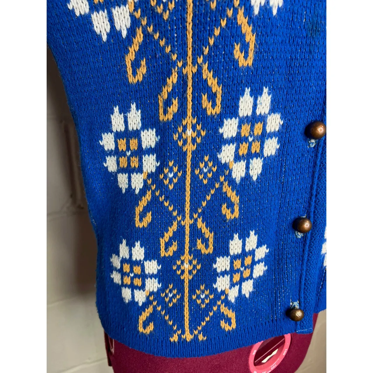 bobbie brooks Cardigan sweater intarsia floral blue white yellow 1950s - Image 3