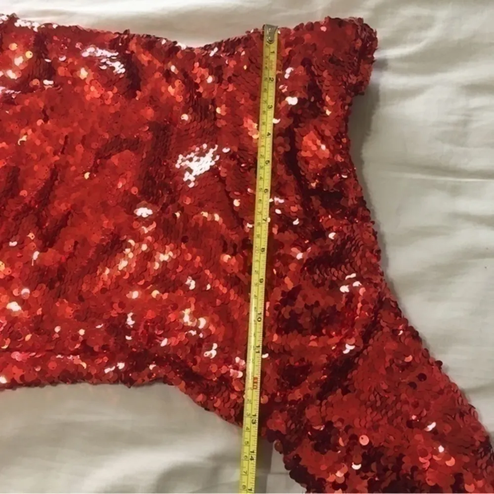 XXS red hot lava sequin one shoulder ruffle mini dress - Image 8