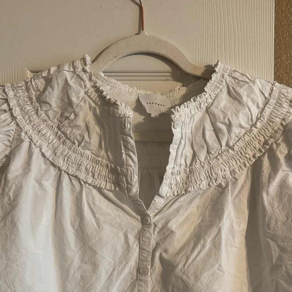 Sundays White Ruffled Button Down Shirt - Image 4