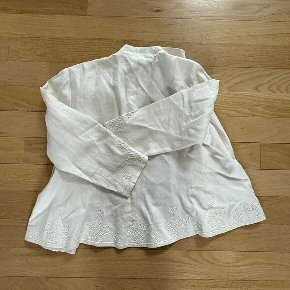 Ralph Lauren 100%‎ Linen Embroidered Mandarin Collar Jacket White Size 16 - Image 8