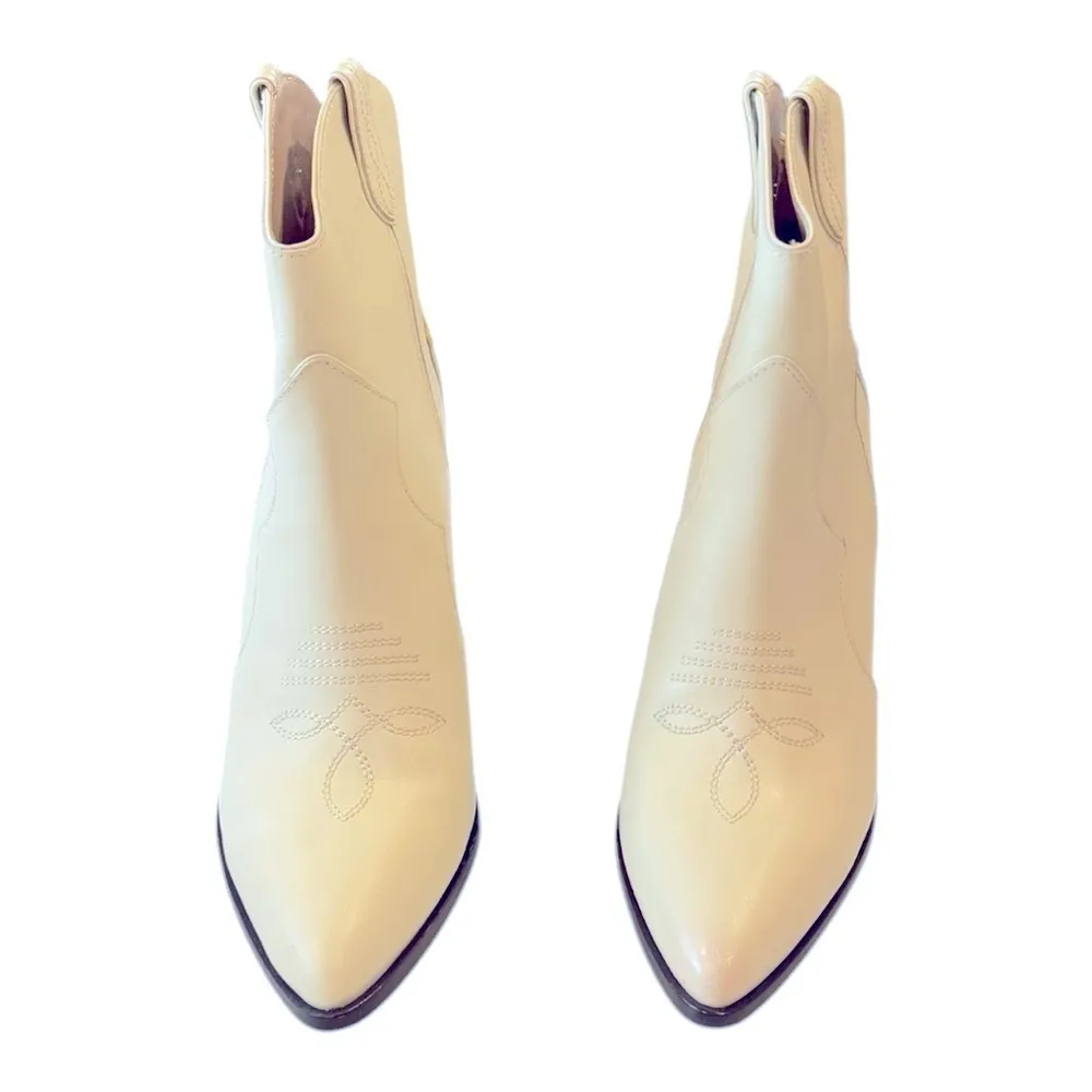 PAIGE Porter Ivory Western Cowboy Leather Ankle Boot Pointed Toe Block Heel 9.5 - Image 10