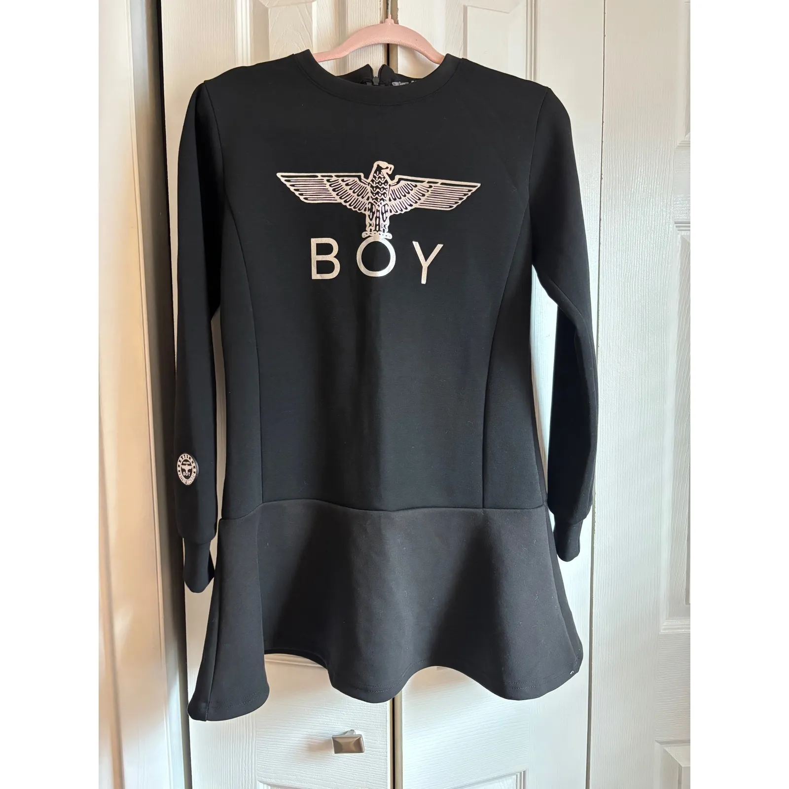 BOY London Black Peplum Sweatshirt Dress – Size XL – Above the Knee 100% Cotton - Image 5