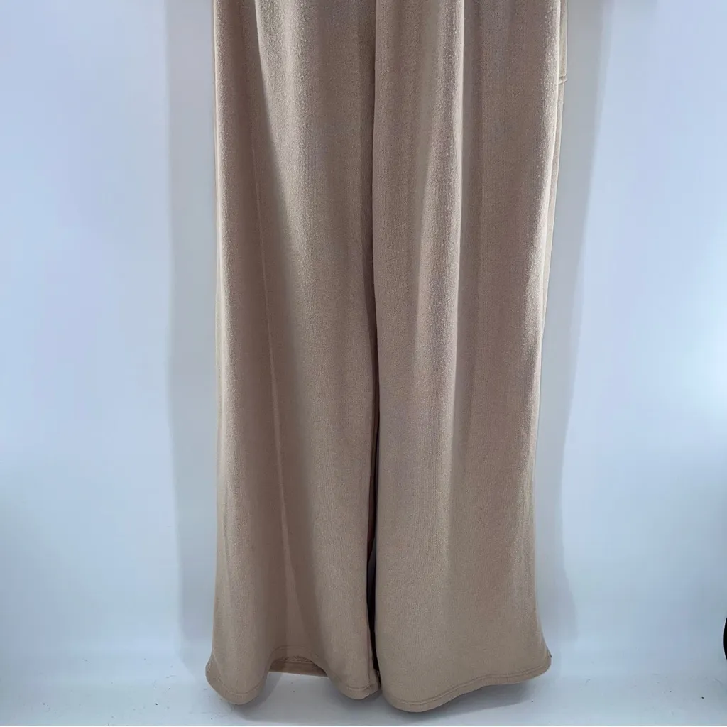 WinWin Refuge Tan Textured Knit Fabric Long Sleeve Jumpsuit w/Deep V Back-Sz S - Image 9